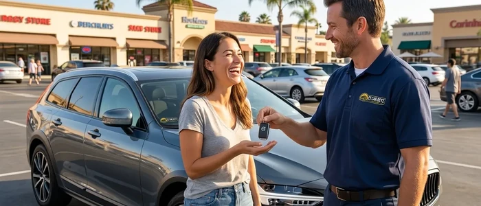 Customer with a replacement Volvo V90 car key from EZ Car Keyz in San Diego County