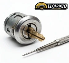 Mobile door-lock fragment removal on a 2012 Toyota Prius at a home in Chula Vista, California. Salt-air corrosion had stiffened the cylinder until the blade snapped on a normal turn.