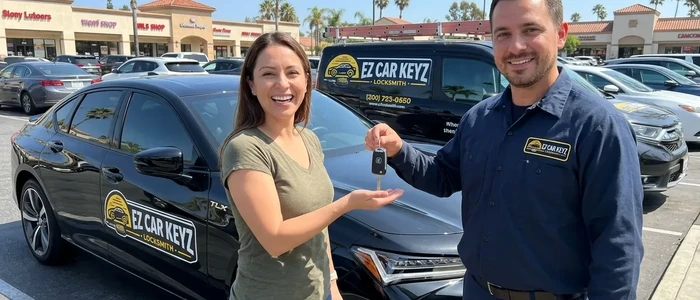 Customer with a replacement Acura TLX car key from EZ Car Keyz in Ventura County