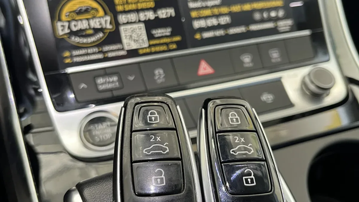 Insured mobile locksmith working on 2014 Audi A8 in Oxnard CA