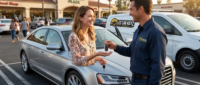 Customer with a replacement Audi A8 car key from EZ Car Keyz in Ventura County