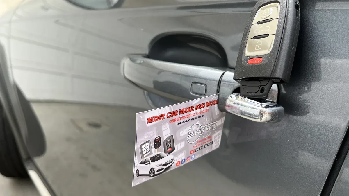 Insured mobile locksmith working on 2017 Audi Q3 in Simi Valley CA