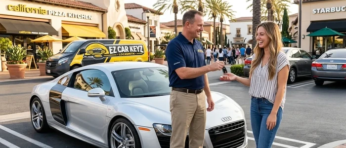 Customer with a replacement Audi R8 car key from EZ Car Keyz in Ventura County