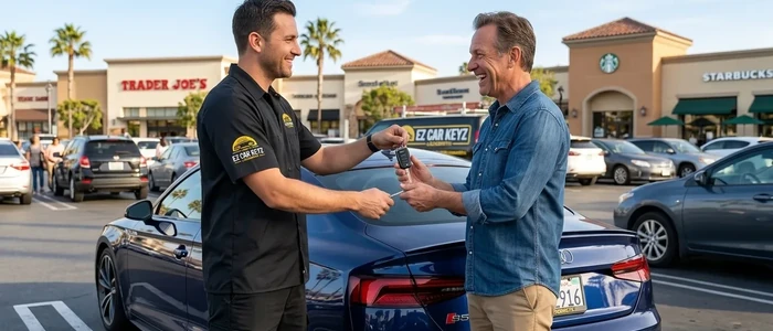 Customer with a replacement Audi S5 car key from EZ Car Keyz in Ventura County