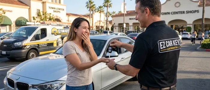 Customer with a replacement BMW 3 Series car key from EZ Car Keyz in Ventura County