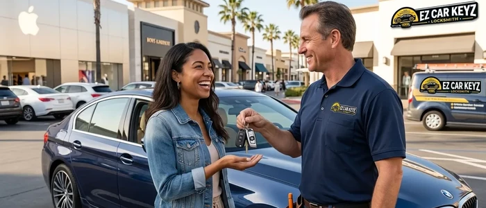 Customer with a replacement BMW 5 Series car key from EZ Car Keyz in Ventura County