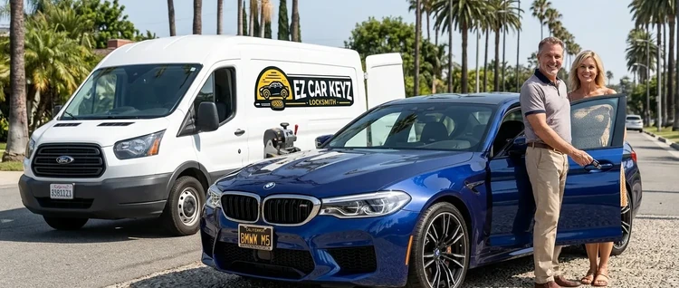 Happy customers with their replacement BMW M5 car key from EZ Car Keyz in Ventura County
