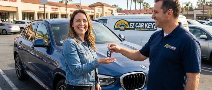 Customer with a replacement BMW X4 car key from EZ Car Keyz in Ventura County