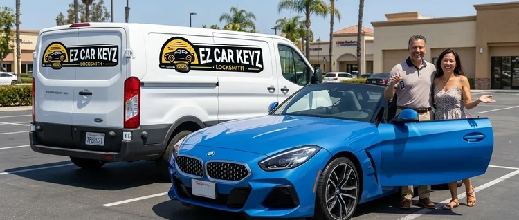 Happy customers with their replacement BMW Z4 car key from EZ Car Keyz in Ventura County