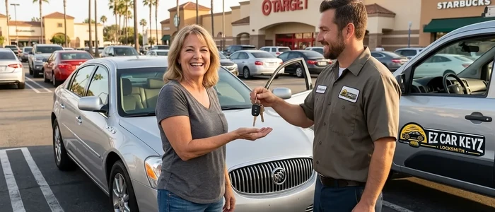 Customer with a replacement Buick Lucerne car key from EZ Car Keyz in Ventura County