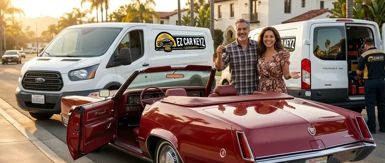 Happy customers with their replacement Cadillac Eldorado car key from EZ Car Keyz in Ventura County