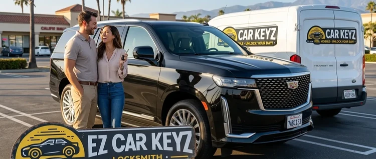 Happy customers with their replacement Cadillac Escalade car key from EZ Car Keyz in Ventura County