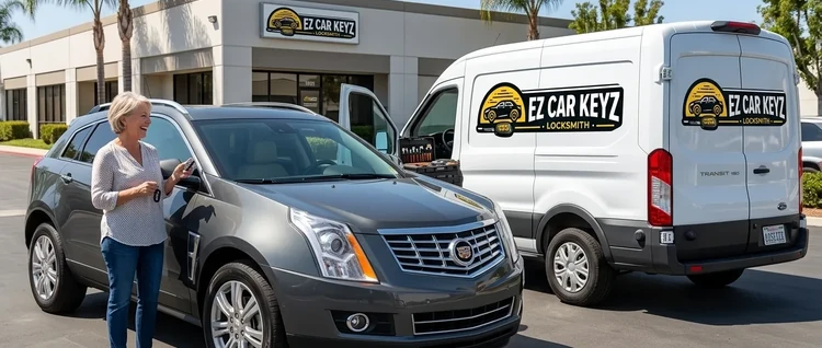 Happy customers with their replacement Cadillac SRX car key from EZ Car Keyz in Ventura County