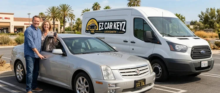 Happy customers with their replacement Cadillac STS car key from EZ Car Keyz in Ventura County