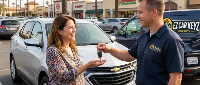 Customer with a replacement Chevrolet Equinox car key from EZ Car Keyz in Ventura County