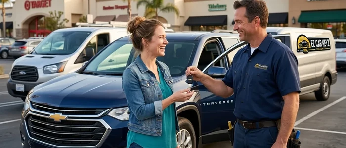 Customer with a replacement Chevrolet Traverse car key from EZ Car Keyz in Ventura County