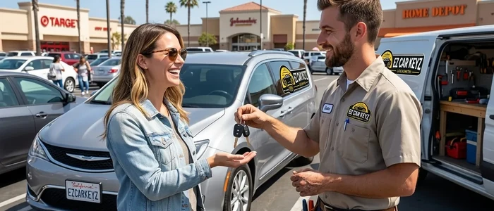 Customer with a replacement Chrysler Pacifica car key from EZ Car Keyz in Ventura County