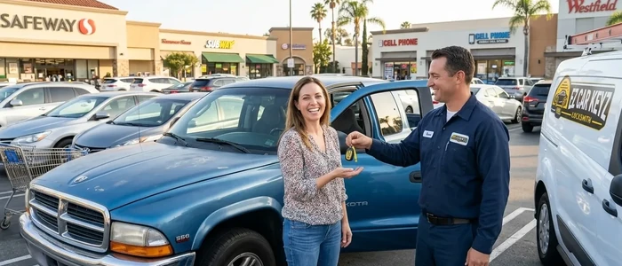 Customer with a replacement Dodge Dakota car key from EZ Car Keyz in Ventura County