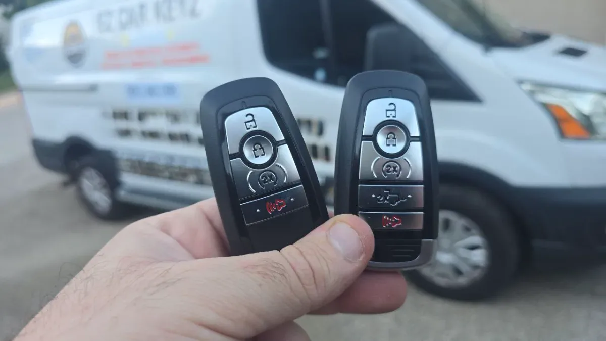 Insured mobile locksmith working on 2021 Ford F-150 in Ventura CA