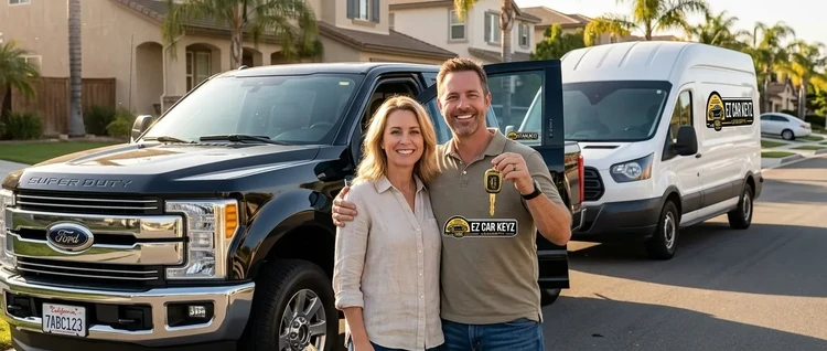 Happy customers with their replacement Ford F-350 car key from EZ Car Keyz in Ventura County