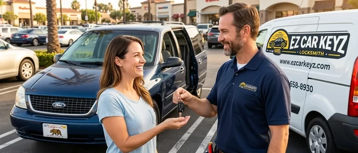 Customer with a replacement Ford Freestar car key from EZ Car Keyz in Ventura County