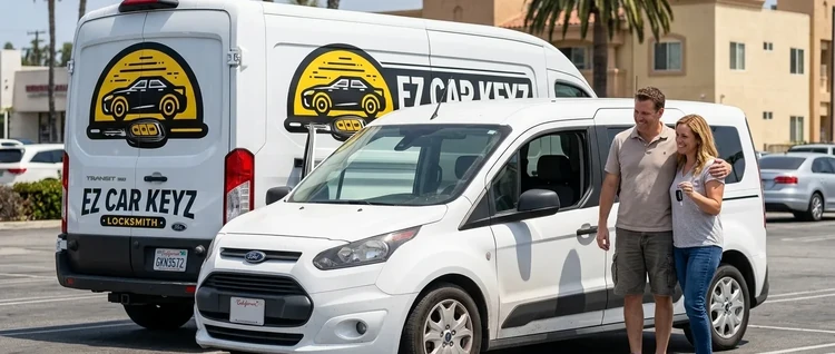 Happy customers with their replacement Ford Transit Connect car key from EZ Car Keyz in Ventura County