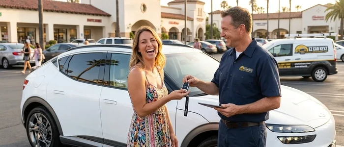 Customer with a replacement Genesis GV60 car key from EZ Car Keyz in Ventura County