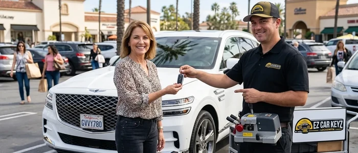 Customer with a replacement Genesis GV80 car key from EZ Car Keyz in Ventura County