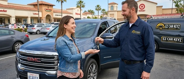 Customer with a replacement GMC Acadia car key from EZ Car Keyz in Ventura County