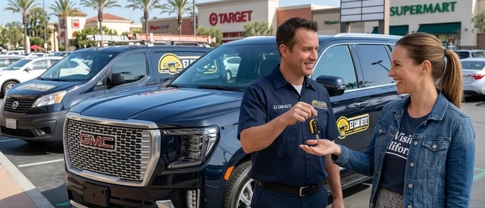 Customer with a replacement GMC Yukon Xl car key from EZ Car Keyz in Ventura County