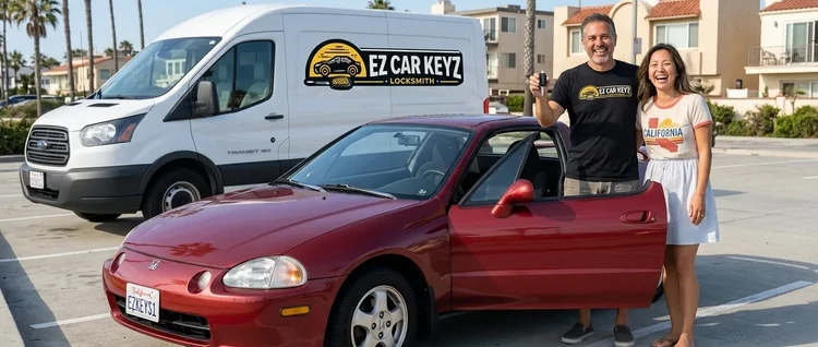 Happy customers with their replacement Honda Del Sol car key from EZ Car Keyz in Ventura County