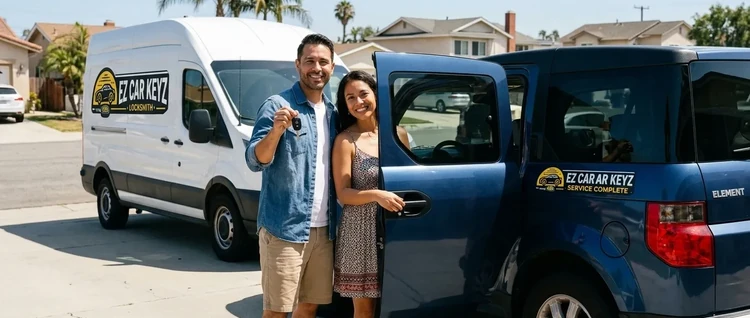 Happy customers with their replacement Honda Element car key from EZ Car Keyz in Ventura County