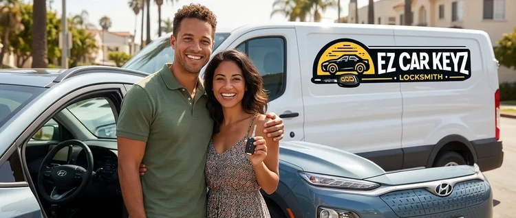 Happy customers with their replacement Hyundai Kona Electric car key from EZ Car Keyz in Ventura County