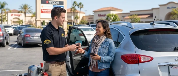 Customer with a replacement Infiniti EX35 car key from EZ Car Keyz in Ventura County