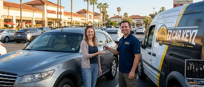 Customer with a replacement Infiniti FX35 car key from EZ Car Keyz in Ventura County