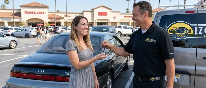 Customer with a replacement Infiniti J30 car key from EZ Car Keyz in Ventura County