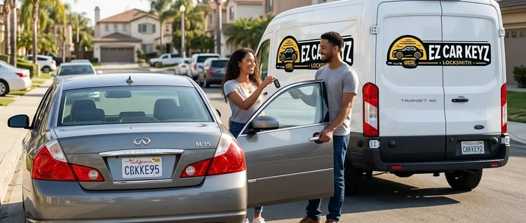 Happy customers with their replacement Infiniti M35 car key from EZ Car Keyz in Ventura County