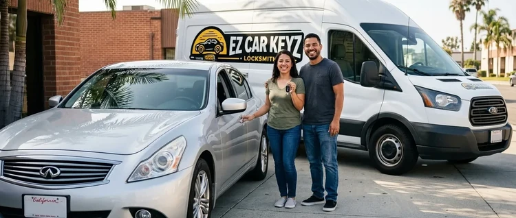 Happy customers with their replacement Infiniti Q40 car key from EZ Car Keyz in Ventura County