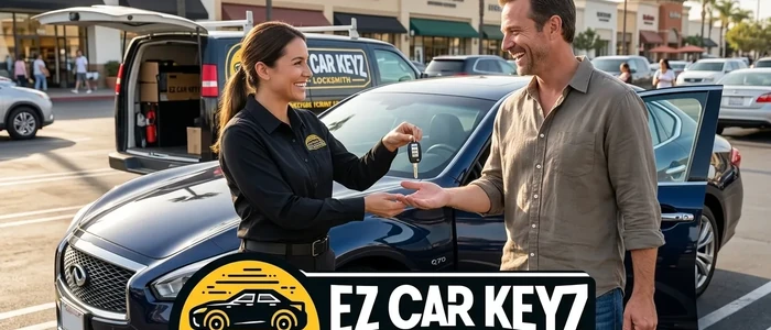 Customer with a replacement Infiniti Q70 car key from EZ Car Keyz in Ventura County