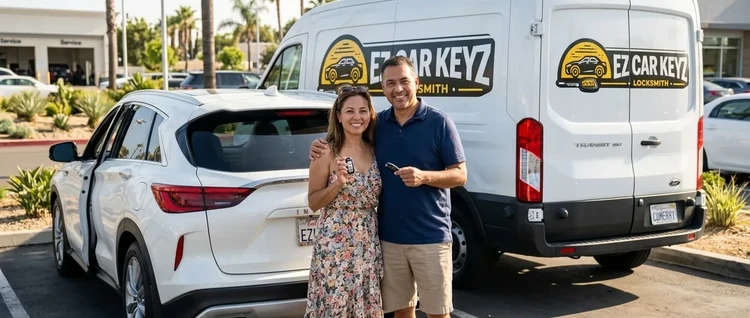 Happy customers with their replacement Infiniti QX50 car key from EZ Car Keyz in Ventura County