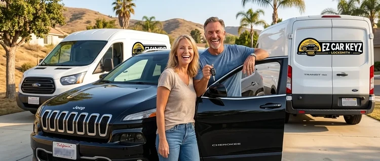 Happy customers with their replacement Jeep Cherokee car key from EZ Car Keyz in Ventura County