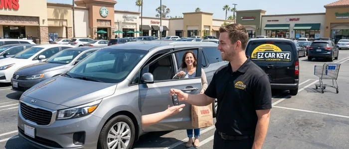 Customer with a replacement Kia Sedona car key from EZ Car Keyz in Ventura County