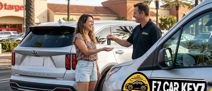 Customer with a replacement Kia Sorento car key from EZ Car Keyz in Ventura County