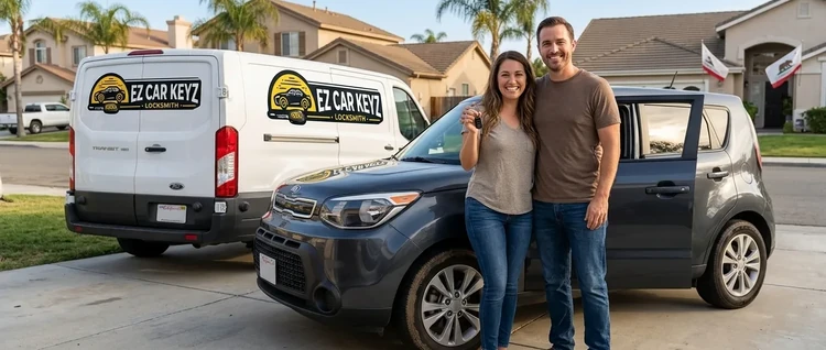 Happy customers with their replacement Kia Soul car key from EZ Car Keyz in Ventura County