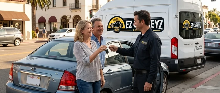 Happy customers with their replacement Kia Spectra car key from EZ Car Keyz in Ventura County