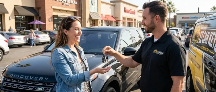 Customer with a replacement Land Rover Discovery Sport car key from EZ Car Keyz in Ventura County