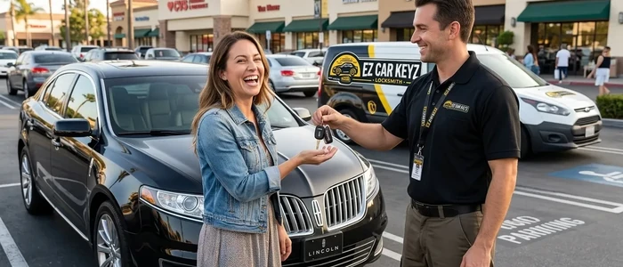 Customer with a replacement Lincoln MKS car key from EZ Car Keyz in Ventura County