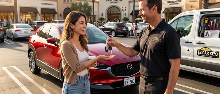 Customer with a replacement Mazda CX-30 car key from EZ Car Keyz in Ventura County