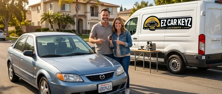 Happy customers with their replacement Mazda Protege car key from EZ Car Keyz in Ventura County