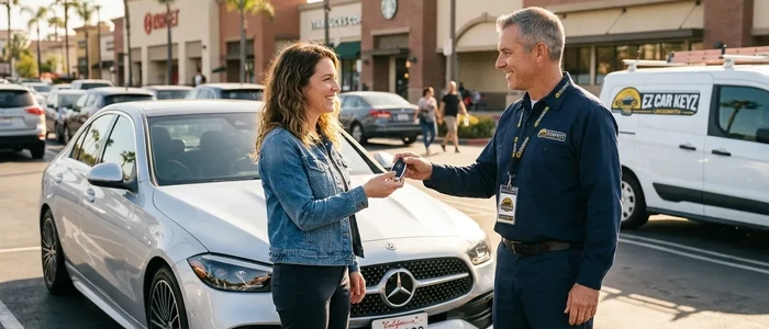 Customer with a replacement Mercedes-Benz C Class car key from EZ Car Keyz in Ventura County